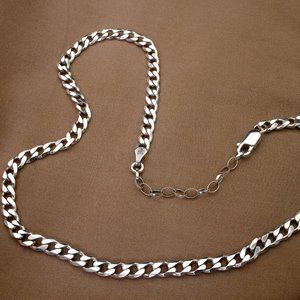 Real Italian Solid Sterling Silver Curb Chain Necklace with Extender Stamped 925